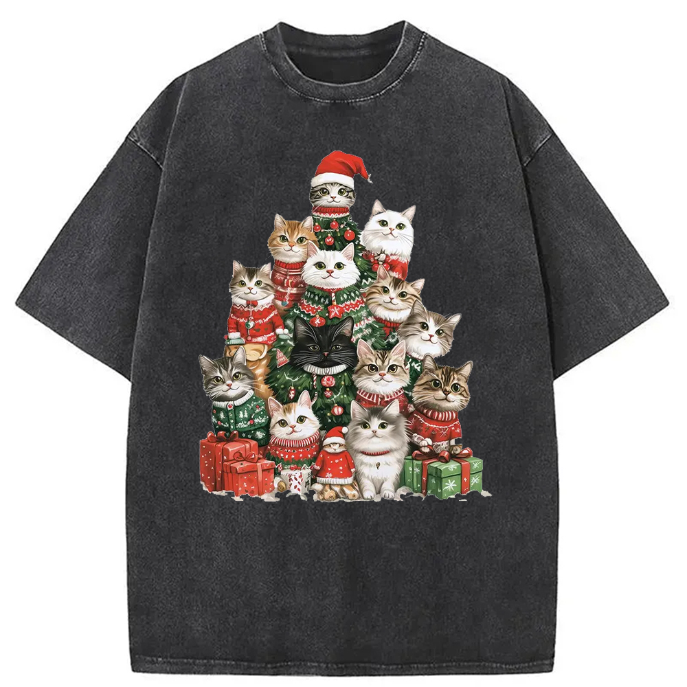Modecanvas Christmas Cat Tree Washed T-Shirt