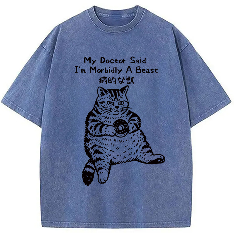 Modecanvas Lazy Fat Cat Washed T-Shirt-modecanvas