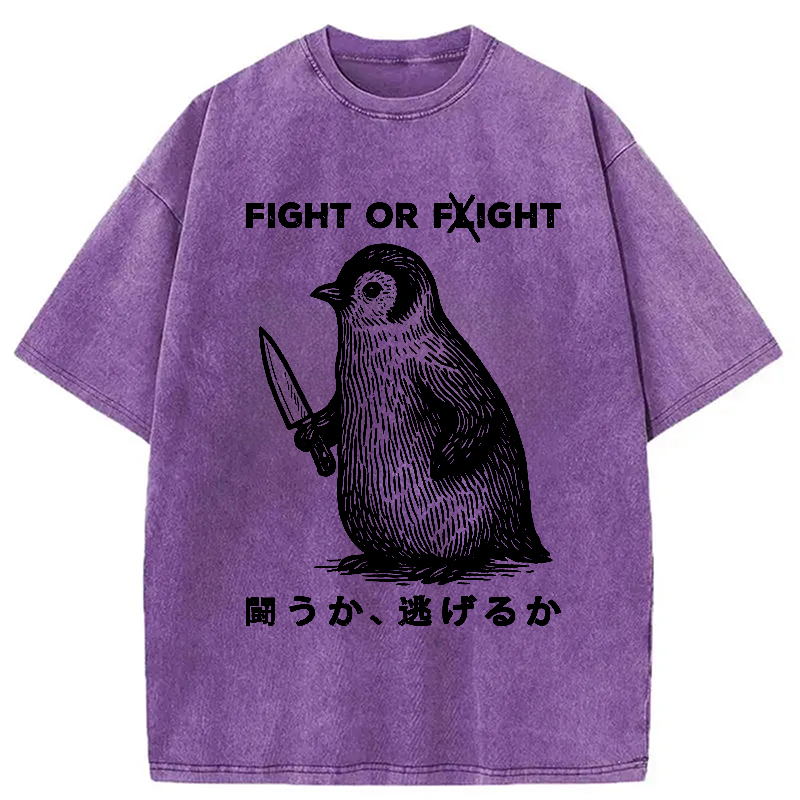 Modecanvas Funny Fight Or Flight Washed T-Shirt-modecanvas