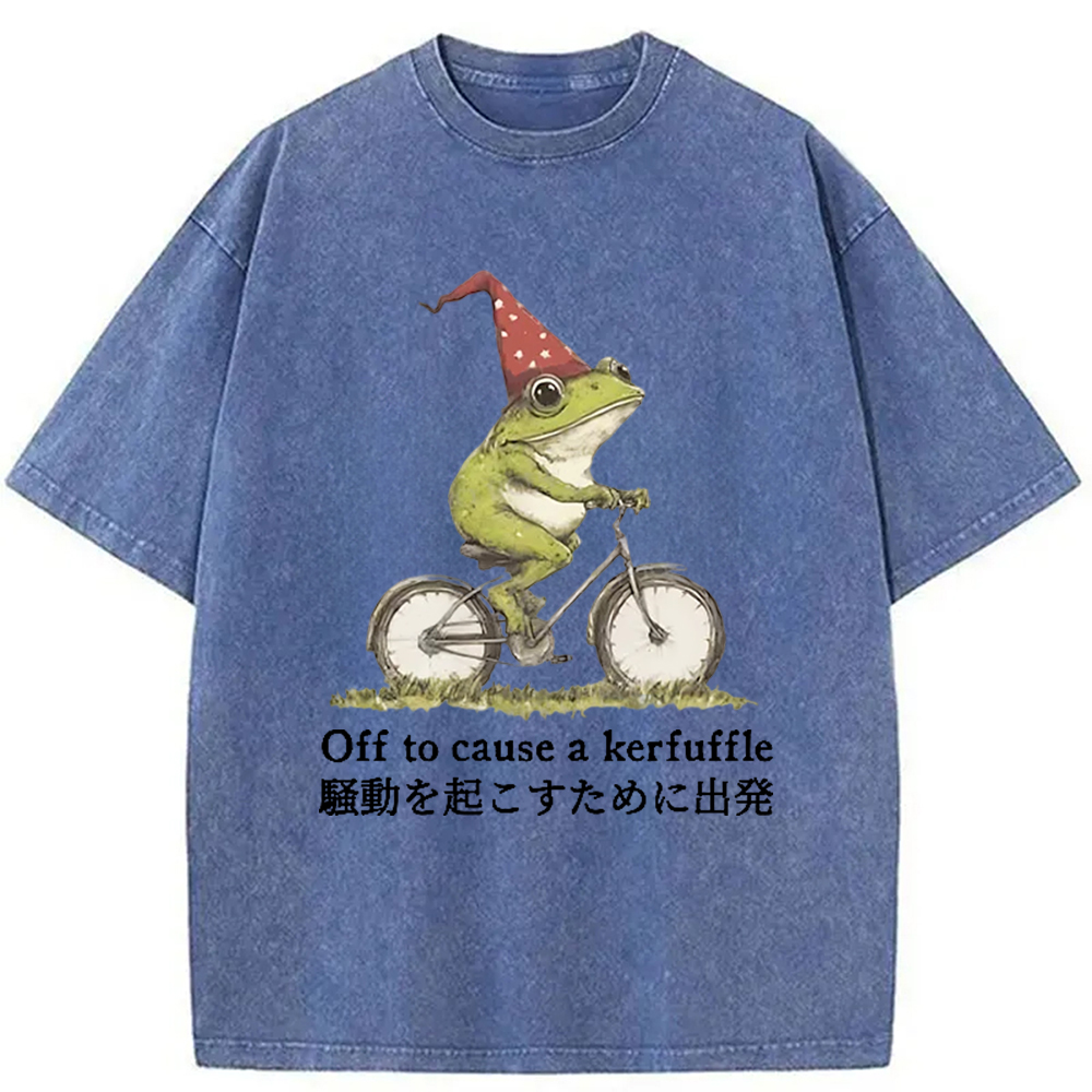 Modecanvas Frog Riding A Bicycle Washed T-Shirt