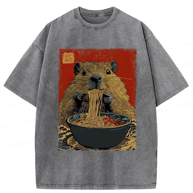 Modecanvas Capybara Ramen Lover Washed T-Shirt