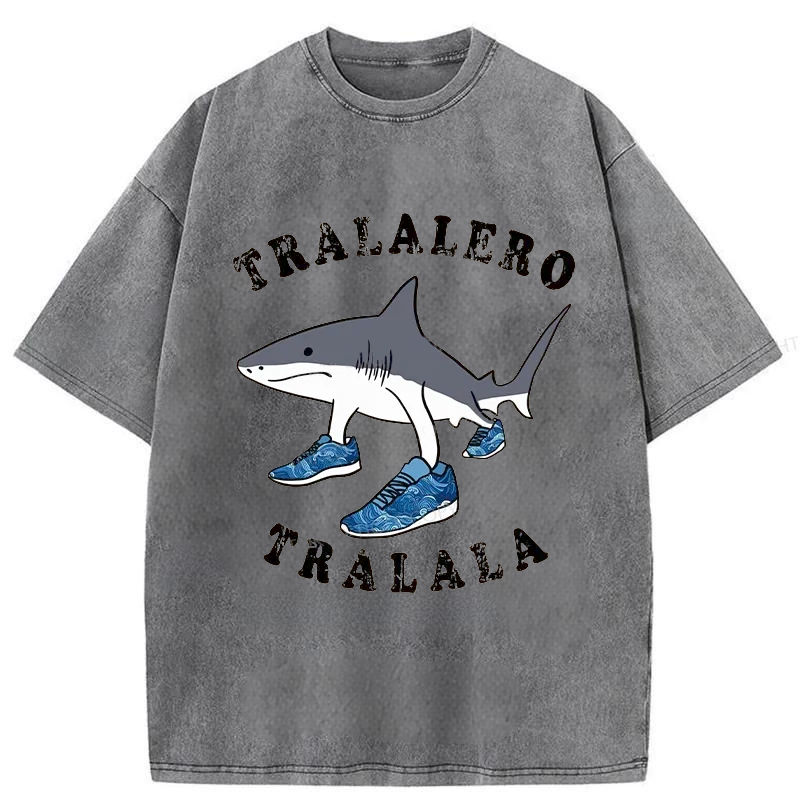 Modecanvas Tralalero Tralala Funny Washed T-Shirt-modecanvas