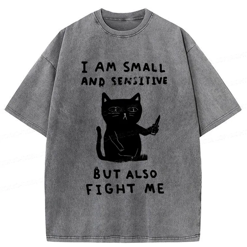 Modecanvas I Am Small And Sensitive Washed T-Shirt-modecanvas