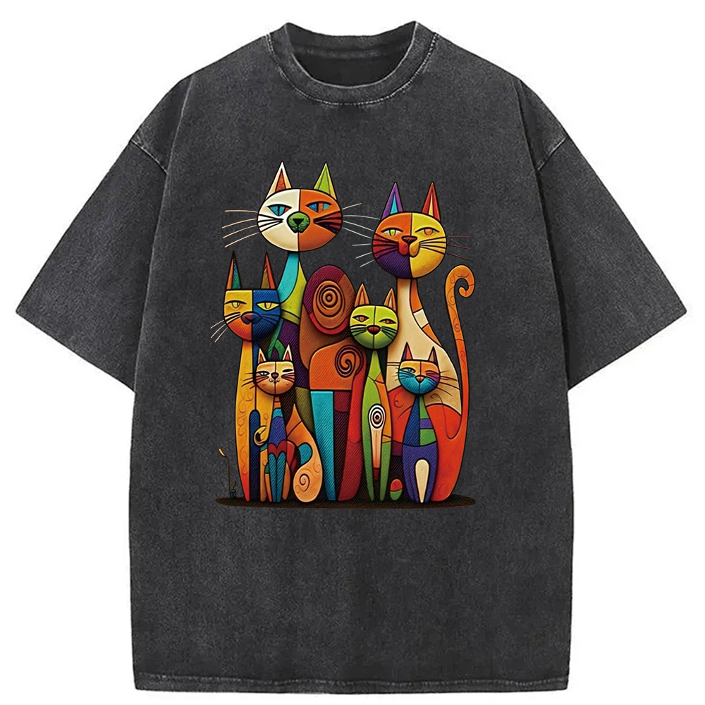Modecanvas The Da Vinci Cat Family Washed T-Shirt
