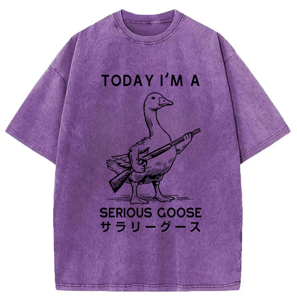 Modecanvas Serious Stupid Goose Washed T-Shirt-modecanvas