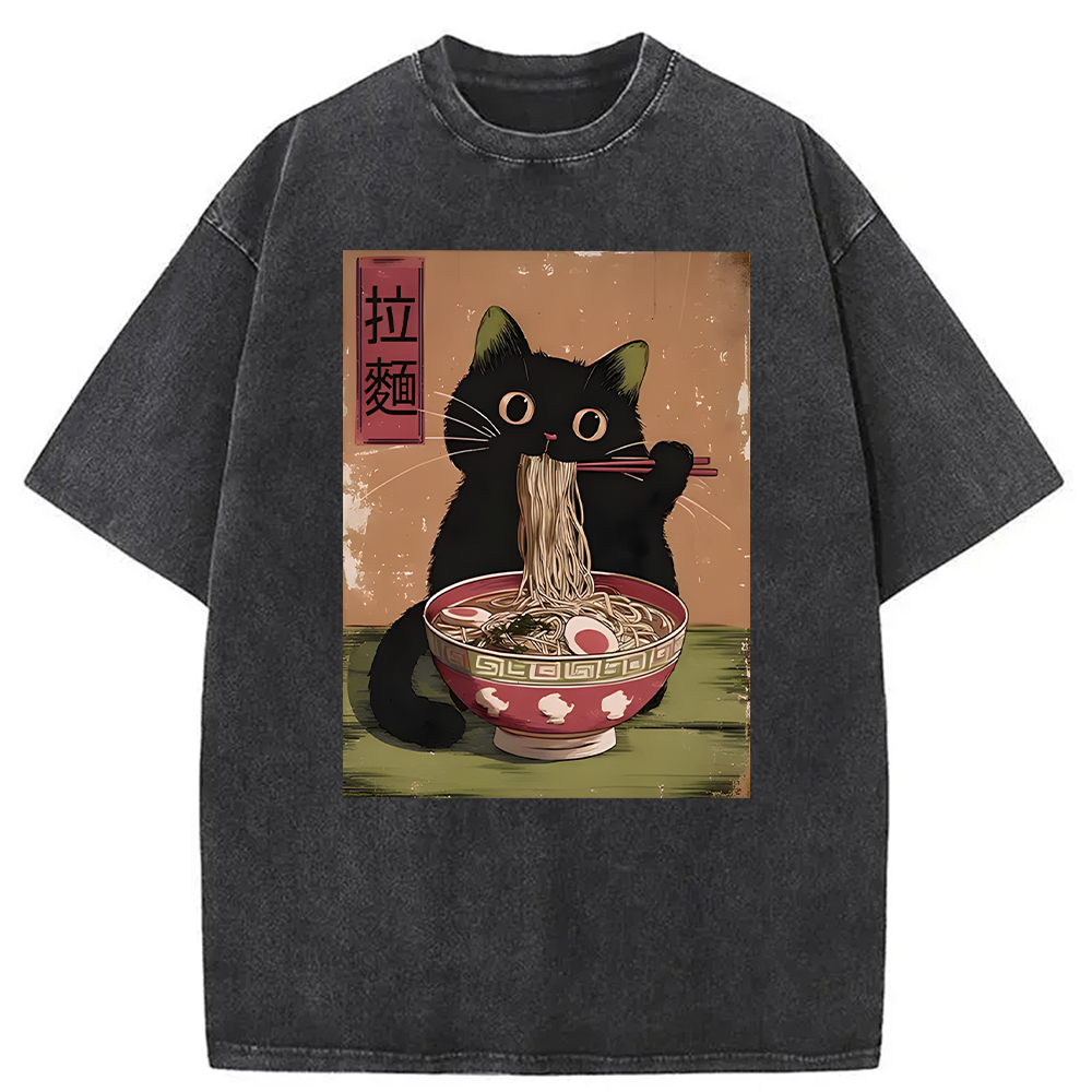 Modecanvas Vintage Japanese Cat Washed T-Shirt