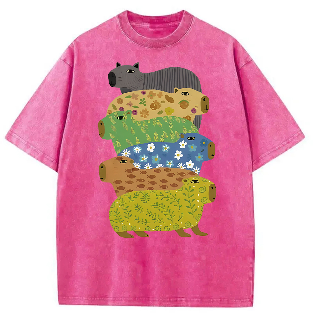 Modecanvas Colorful Capybaras Washed T-Shirt