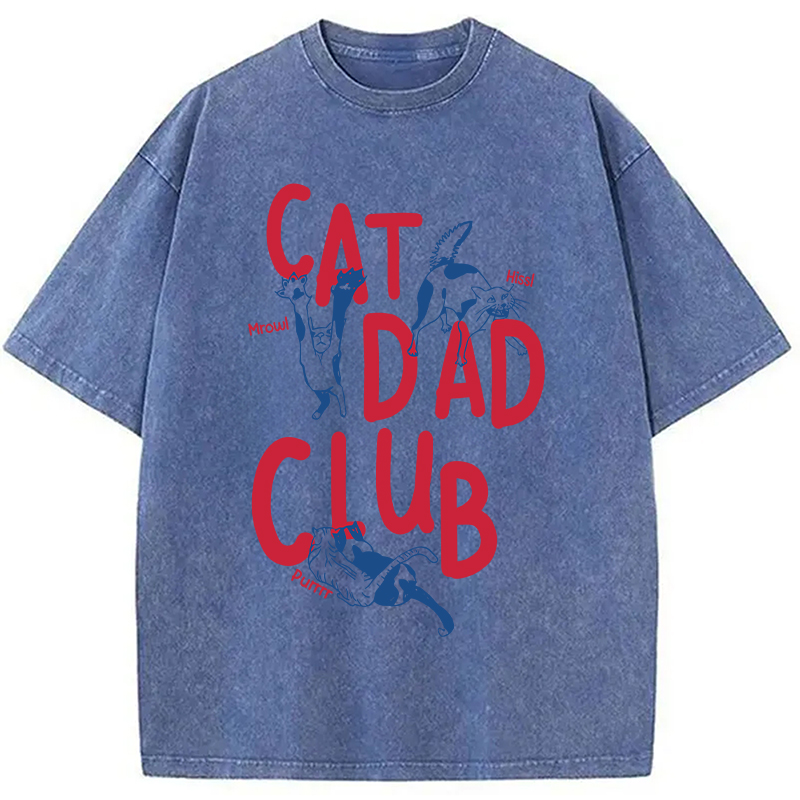 Modecanvas Cat Dad Club Washed T-Shirt-modecanvas
