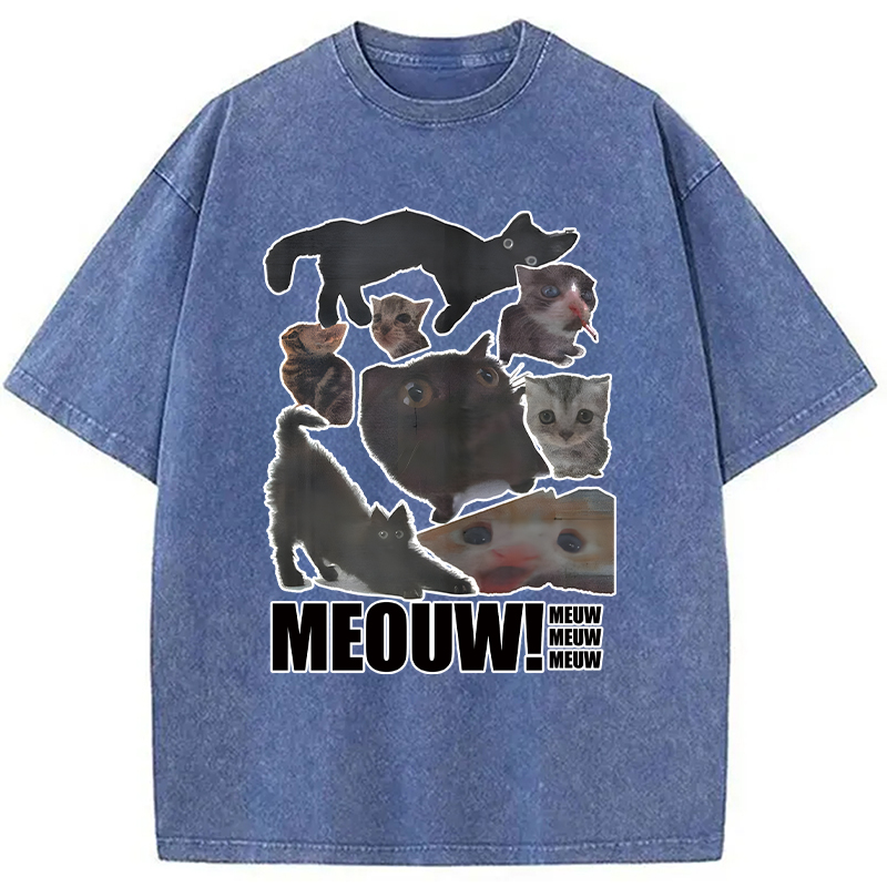 Modecanvas Cats in All Shape Meouw Washed T-Shirt