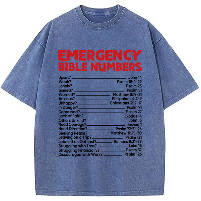 Modecanvas Bible Emergency Numbers Washed T-Shirt-modecanvas