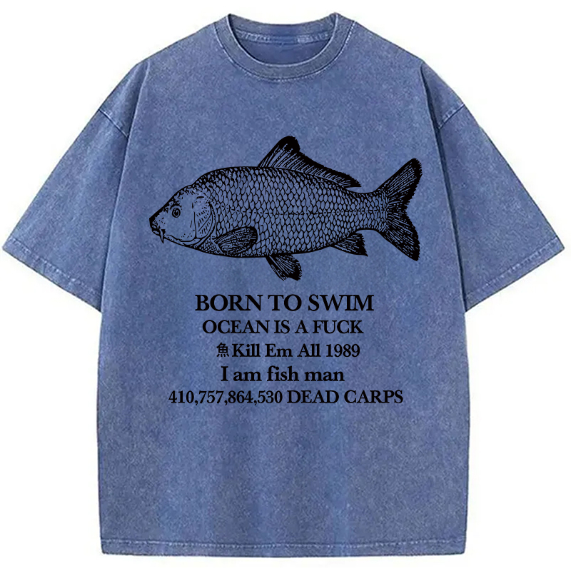 Modecanvas Born To Swim Washed T-Shirt-modecanvas
