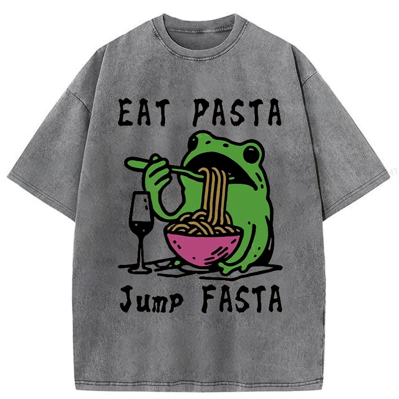 Modecanvas Eat Pasta Jump Fasta Washed T-Shirt