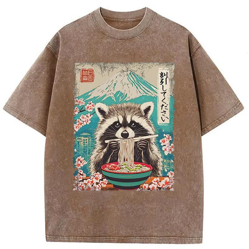 Modecanvas Please Give Raccoon A Discount Washed T-Shirt-modecanvas