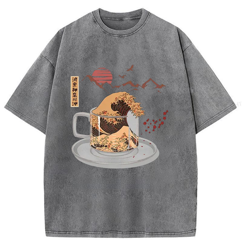 Modecanvas Vintage Coffee Wave Japan Washed T-Shirt