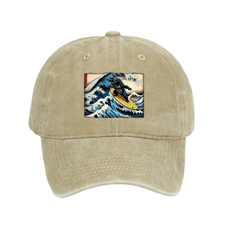 Modecanvas Dinosaur Surfing Japanese Washed Cap-modecanvas