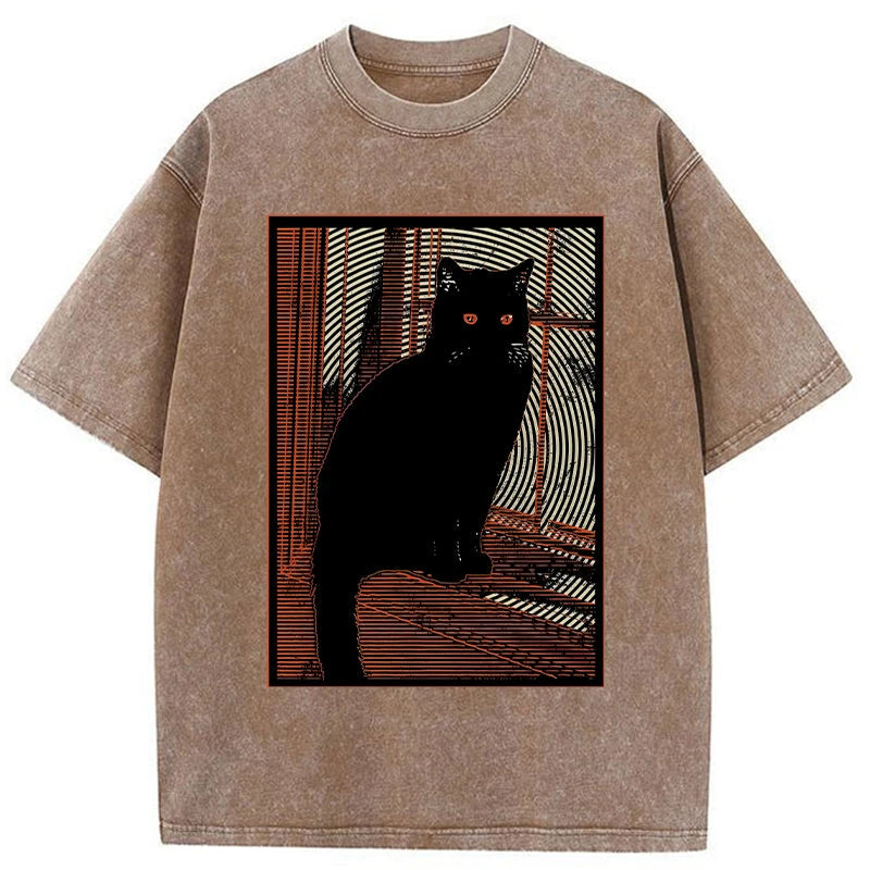 Modecanvas Mysterious Black Cat Washed T-Shirt