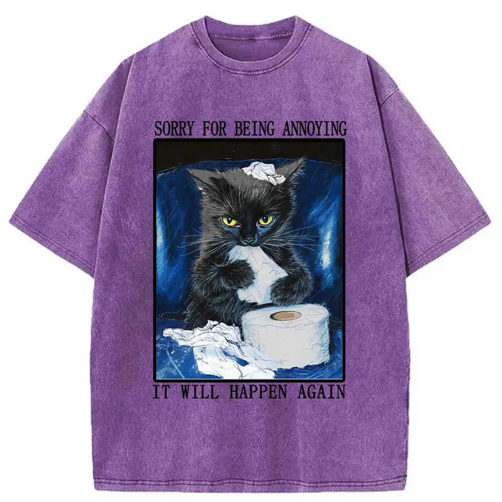 Modecanvas Naughty Cat Destroys Toilet Paper Washed T-Shirt