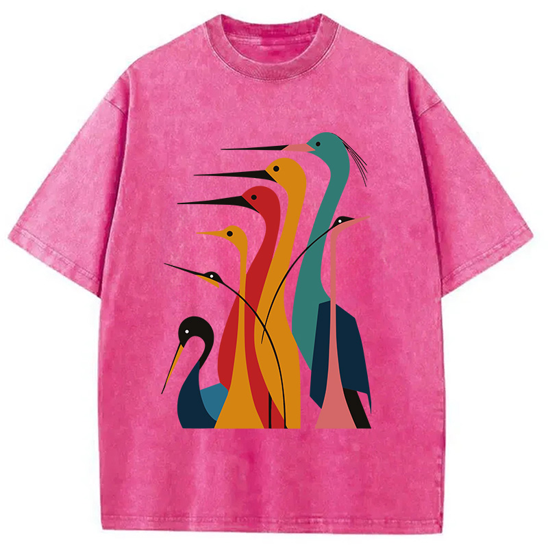 Modecanvas Various Types Of Cranes Washed T-Shirt