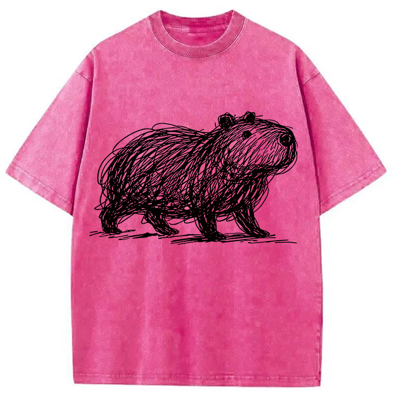 Modecanvas Minimalist Capybara Washed T-Shirt-modecanvas