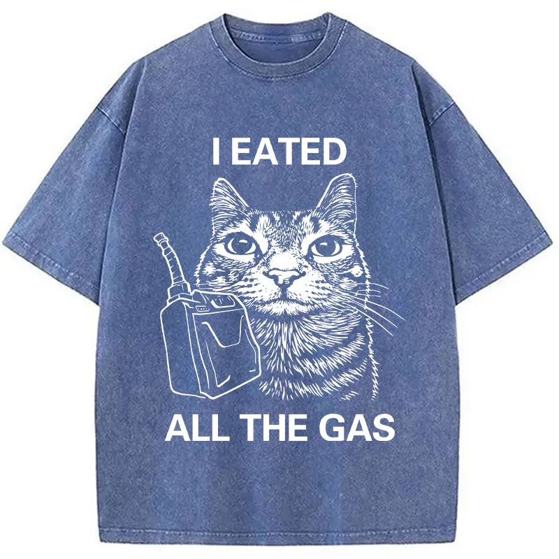 Modecanvas I Eated All The Gas Funny Cat Meme Washed T-Shirt-modecanvas