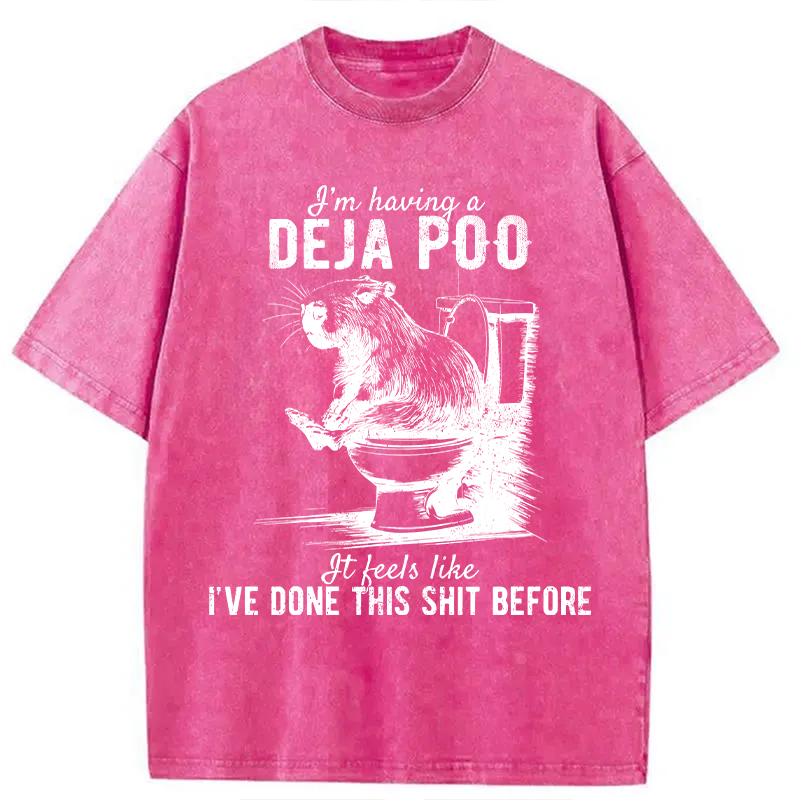 Modecanvas Funny Capybara Deja Poo Meme DTG Printing Washed T-Shirt