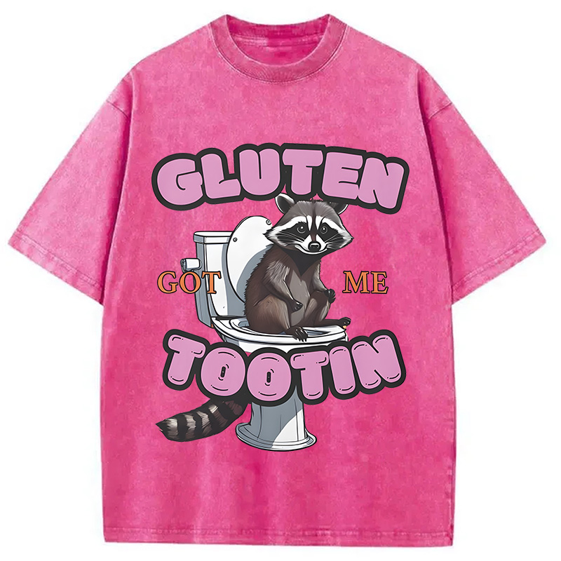 Modecanvas Gluten Got Me Tootin Raccoon Meme Washed T-Shirt