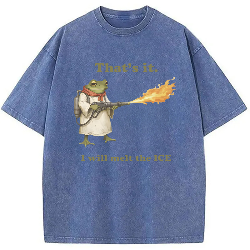 Modecanvas Funny Frog Flamethrower Meme DTG Printing Washed T-Shirt