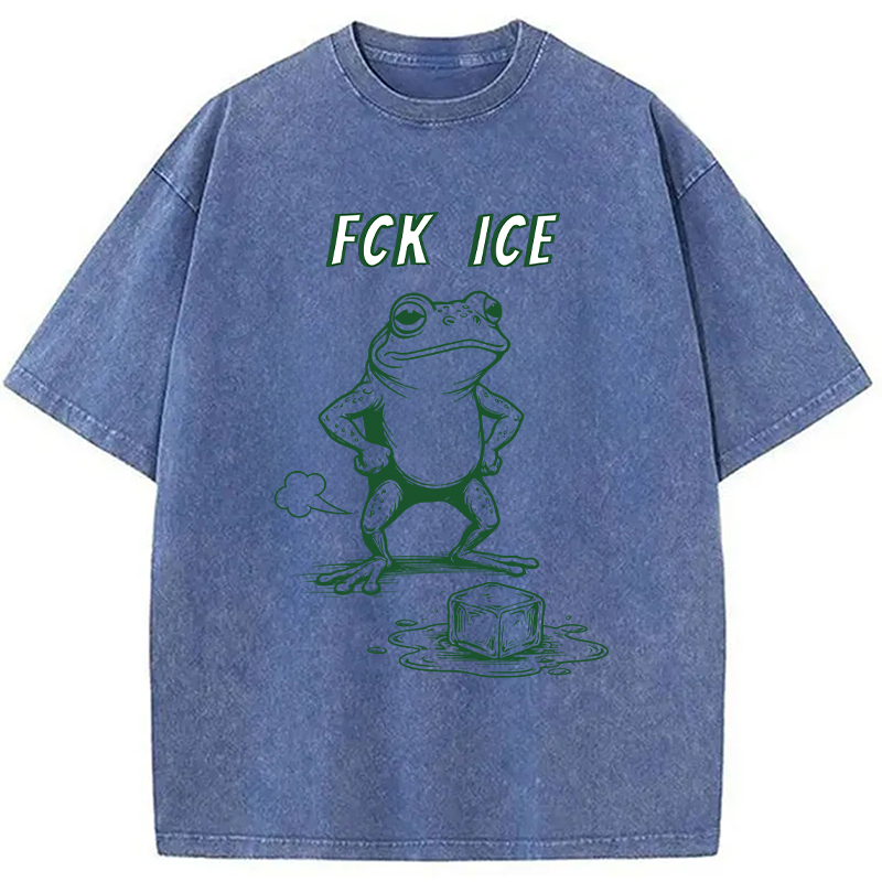 Modecanvas F*ck Ice Frog Meme DTG Printing Washed T-Shirt