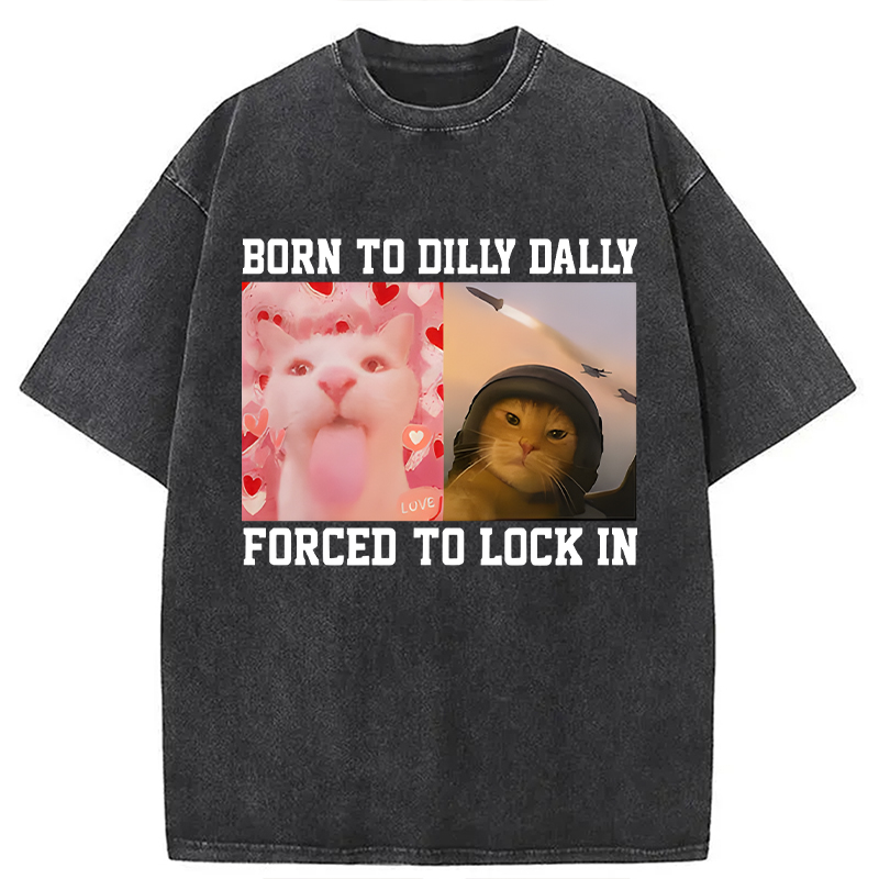 Modecanvas Cursed Cat Meme DTG Printing Washed T-Shirt