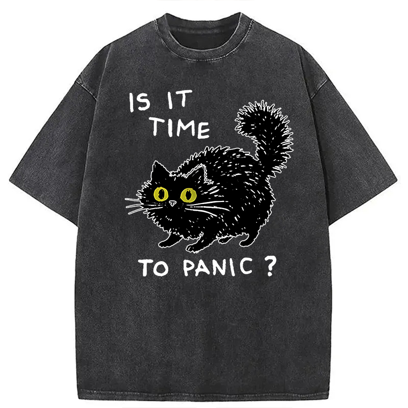 Modecanvas Is It Time to Panic Cat DTG Printing Washed T-Shirt