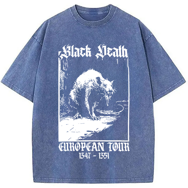 Modecanvas Black Death Rat DTG Printing Washed T-Shirt-modecanvas