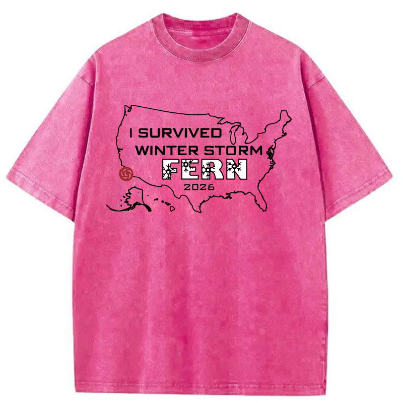 Modecanvas I Survived Winter Storm Fern 2026 DTG Printing Washed T-Shirt