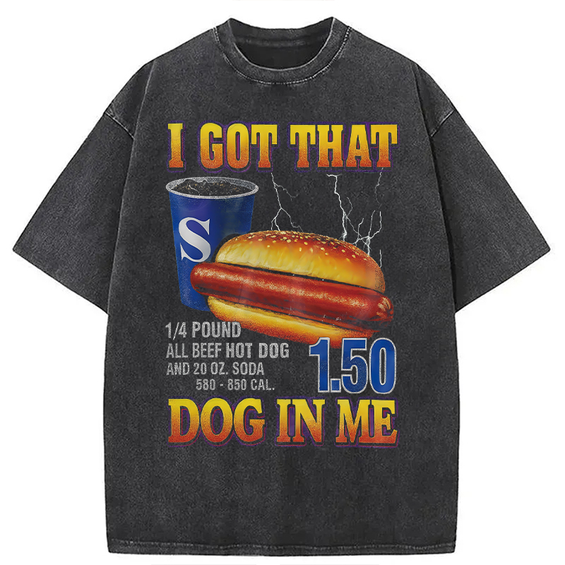 Modecanvas Funny Hot Dog DTG Printing Washed T-Shirt