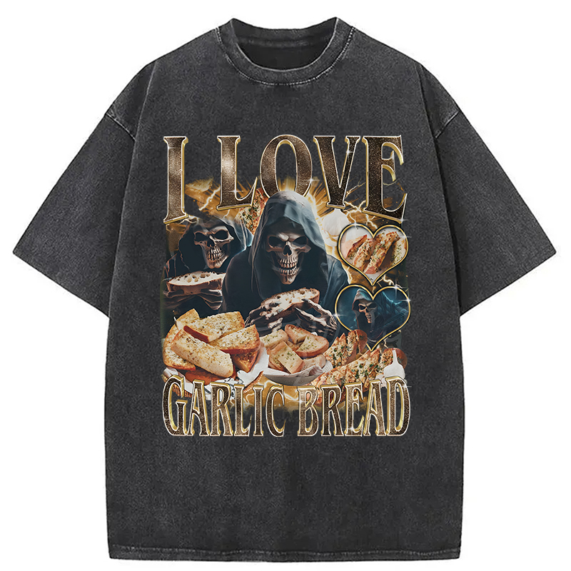 Modecanvas Gothic Garlic Bread Retro DTG Printing Washed T-Shirt