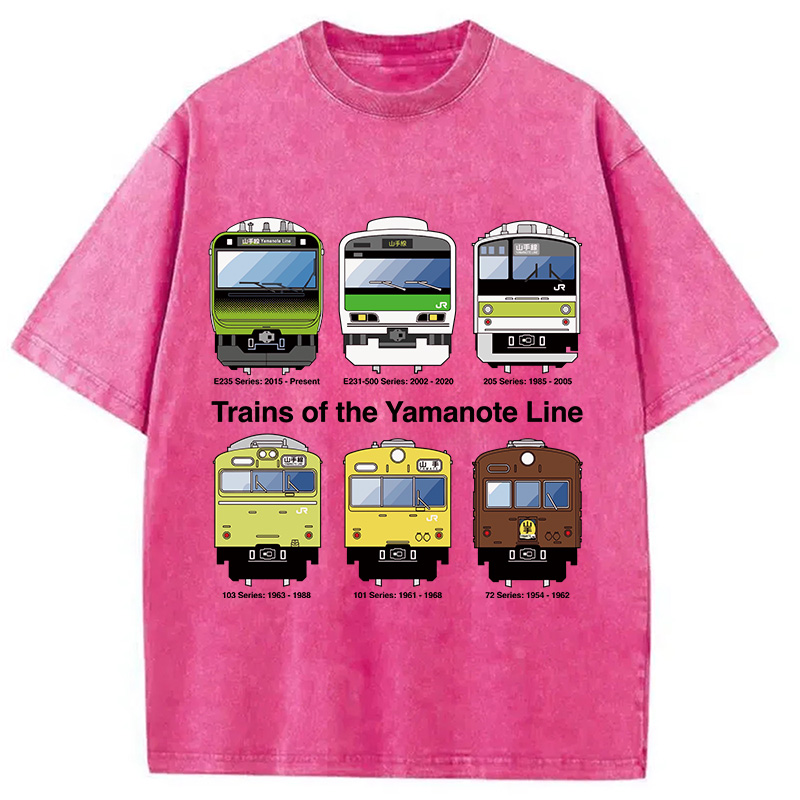 Modecanvas Trains of the Yamanote Line DTG Printing Washed T-Shirt