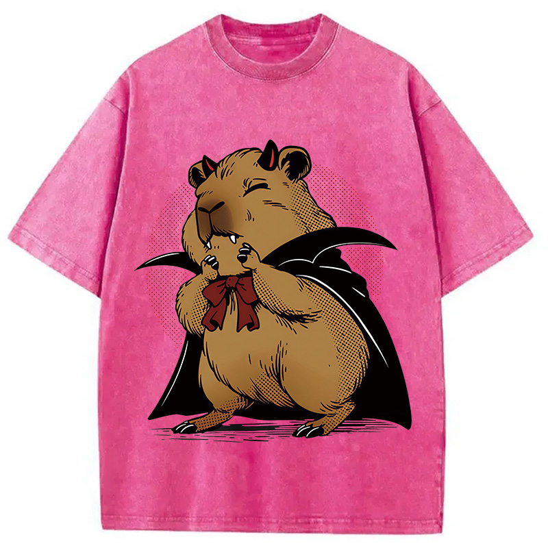 Modecanvas Vampire Capybara DTG Printing Washed T-Shirt