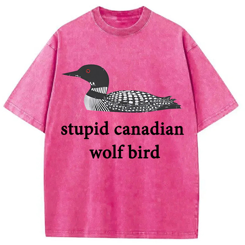 Modecanvas Stupid Canadian Wolf Bird DTG Printing Washed T-Shirt