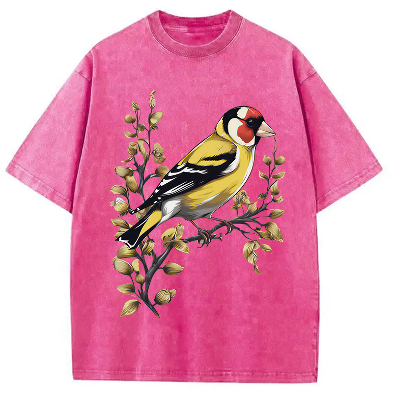Modecanvas Goldfinch Bird DTG Printing Washed T-Shirt