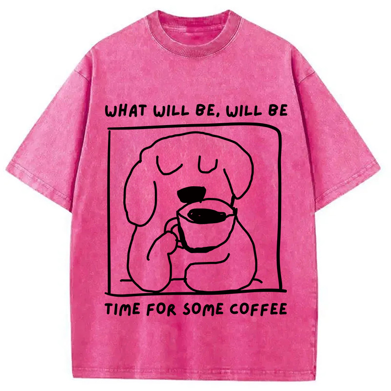 Modecanvas Coffee Dog DTG Printing Washed T-Shirt