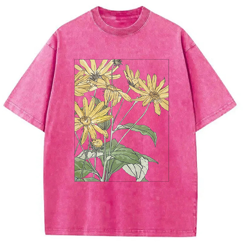 Modecanvas Sunflowers Floral Art DTG Printing Washed T-Shirt