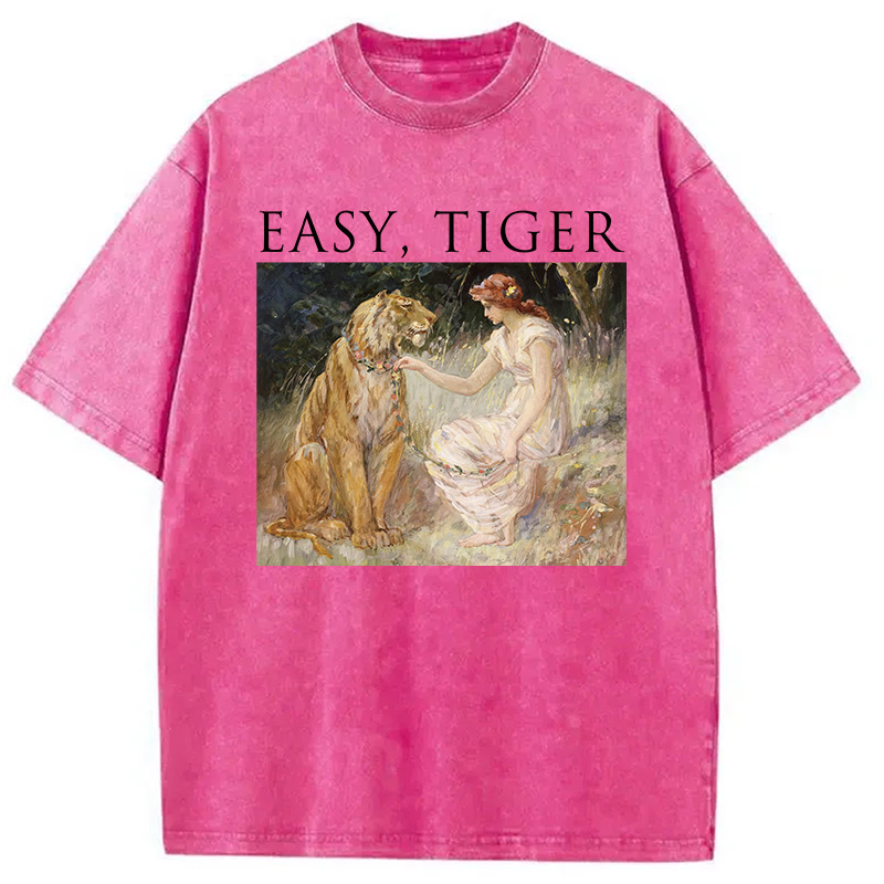 Modecanvas Easy Tiger Funny DTG Printing Washed T-Shirt