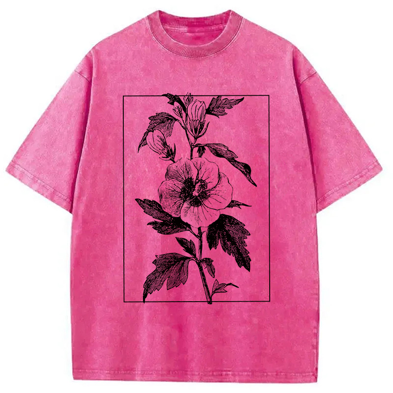 Modecanvas Vintage Botanical Flower DTG Printing Washed T-Shirt
