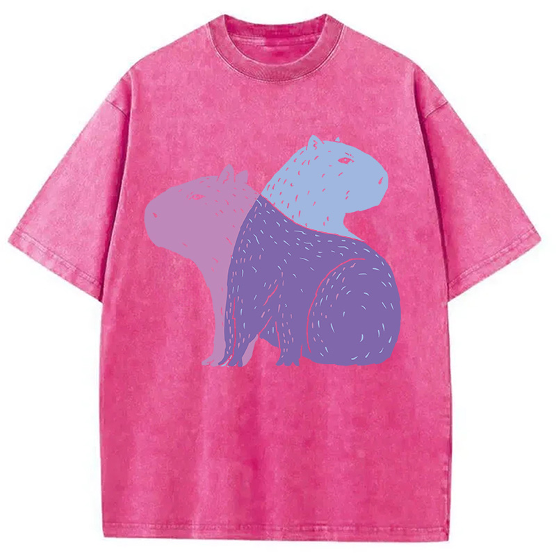 Modecanvas Double Capybaras DTG Printing Washed T-Shirt