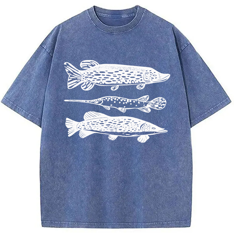 Modecanvas Freshwater Fish Hand DTG Printing Washed T-Shirt