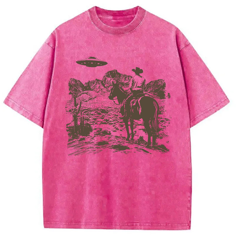 Modecanvas Ufo Western Vintage Cowboy DTG Printing Washed T-Shirt