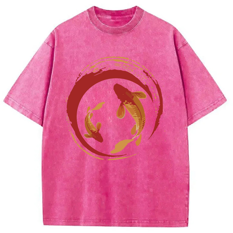 Modecanvas Koi Fish Enso Circle DTG Printing Washed T-Shirt