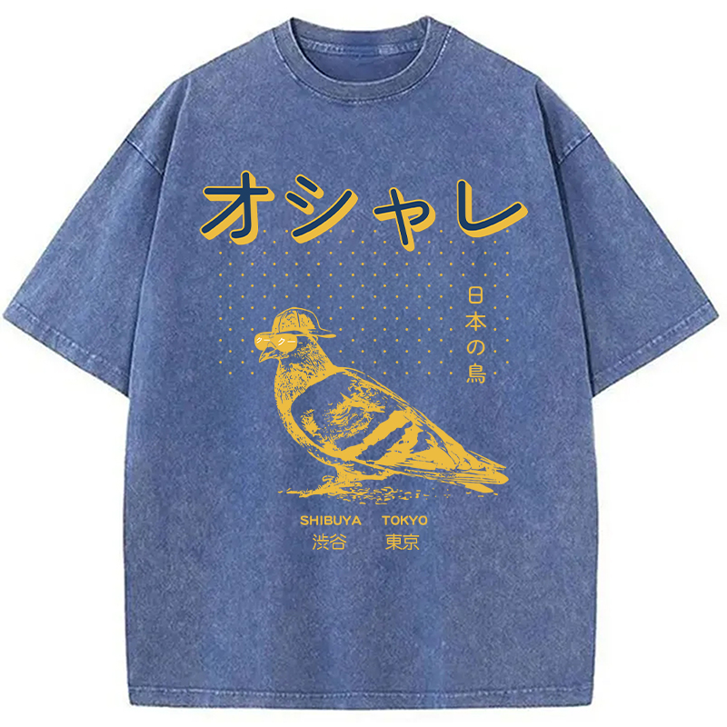 Modecanvas Punny Bird Harajuku DTG Printing Washed T-Shirt