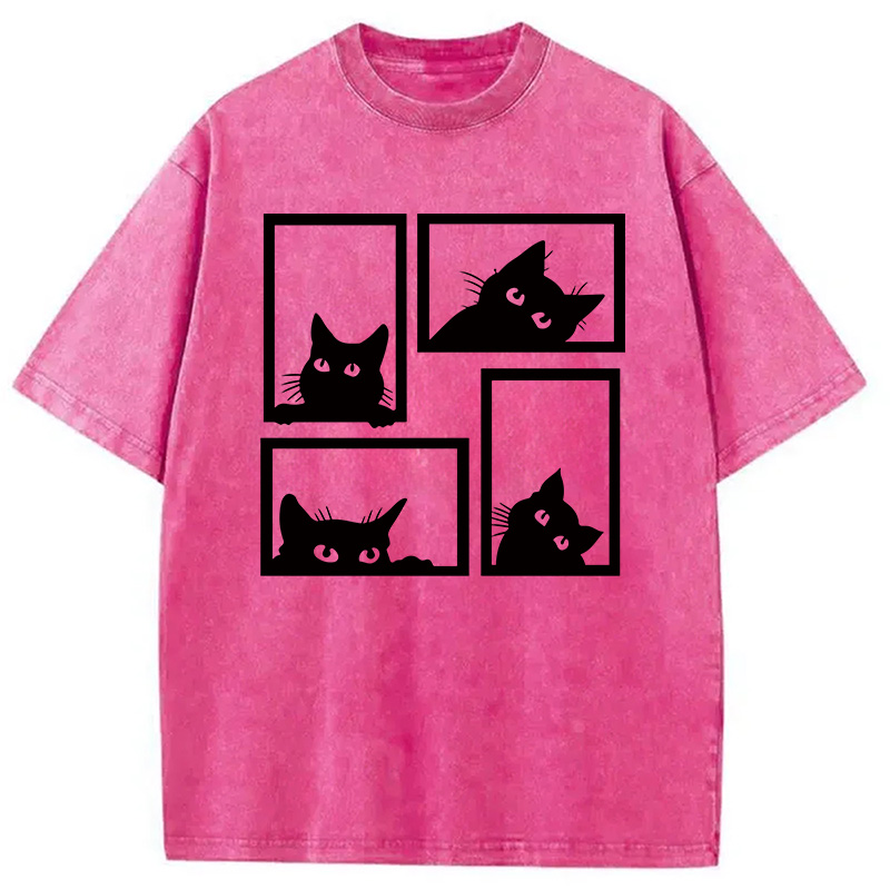 Modecanvas Cats In The Grid DTG Printing Washed T-Shirt