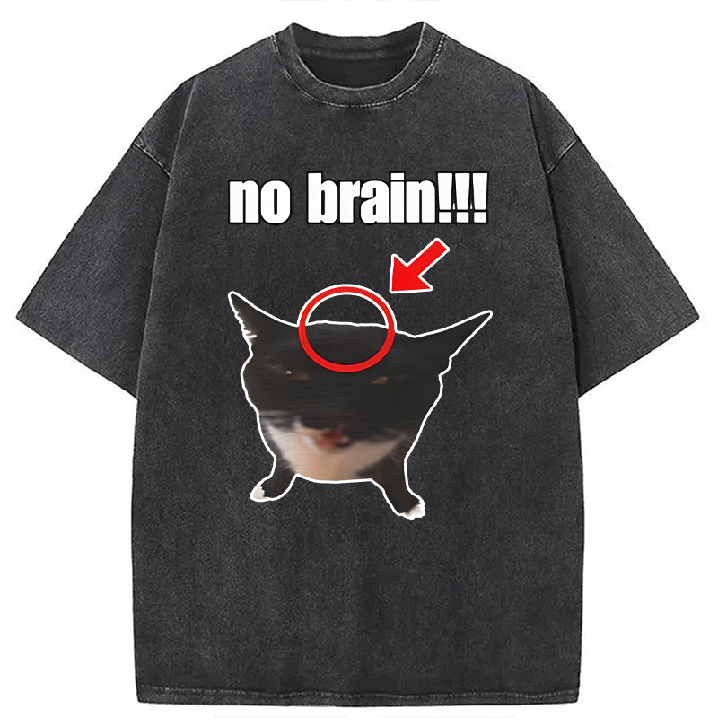 Modecanvas No Brain Cat DTG Printing Washed T-Shirt