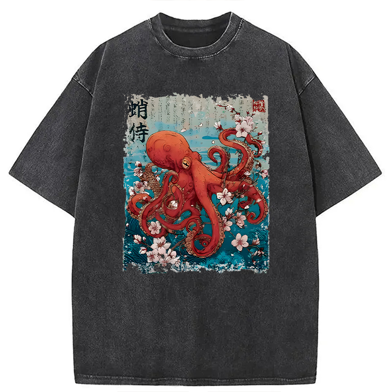 Modecanvas The Eight-Armed Samurai DTG Printing Washed T-Shirt-modecanvas
